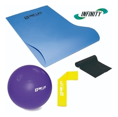 Bola Suíça de 65cm +Faixa Elástica Médio - 1M + Colchonete de E.V.A. 1,20 mt + mini band leve