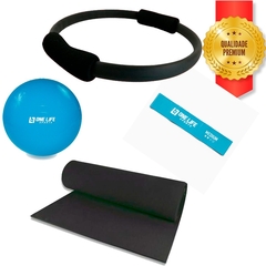 Kit Bola 65cm De Pilates, Anel Tonificador, Tapete 1,20 E mini band médio