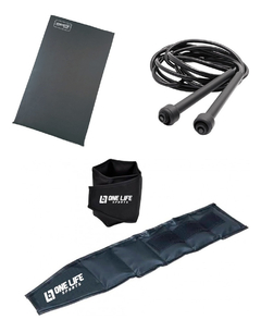 Kit Aeróbico Em Casa Caneleira 1 Kg + Colchonete + Corda