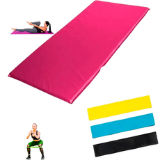 Colchonete Fitness Academia Studio + Kit 2 Mini Band Cor:Rosa