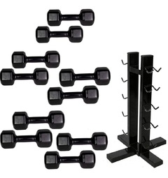 Conjunto Dumbbell Sextavado Emborrachado 1 A 5kg + Suporte na internet