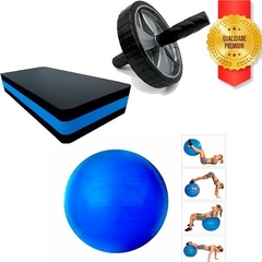 Kit Step Eva Perda 60x28x10 + Bola Suíça Pilates + Roda Abd