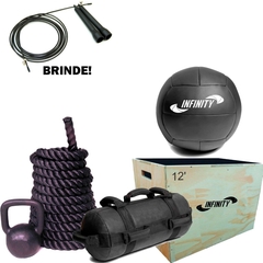 Caixa de Madeira 30x35x45 - 12"+ Corda Naval + Power Bag de 10 kg +Kettlebell de 10kg + Wall Bal 6kg + corda speed rope