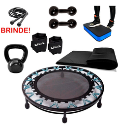 JUMP + PAR HALTER 2KG + PAR HALTER 3KG + CANELEIRA 2 KG + COLCHONETE + KETLLEBEL 4 KG + STEP + CORDA