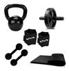Kit Fitness em Casa - Caneleira 3 Kg- Par + Colchonete + Roda + Par Peso Halter 2 Kg + Kettlebel 4 kg
