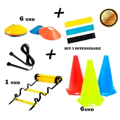 Escada + 6 Chapéu Chinês + Corda + 6 Cone 23cm Flexível + Kit mini Band 3 Intensidade