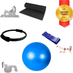 Bola 65cm De Pilates, Anel Tonificador standart, Tapete yoga pilates 1,20 E Faixa Mini Band média Cor:Preto