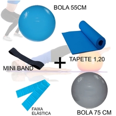 Tapete 1,20mt + Faixa Elástica Média + Mini Band Média + Bola Suiça 55 + Bola Suiça 75