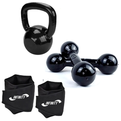 Par De Caneleira De Peso Profissional De 3 Kg + Halter 3 Kg + Kettlebel 6 kg
