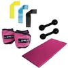 kit Funcional Rosa - Colchonete Rosa + Caneleira Rosa 5 kg + Halter 2 kg + Kit mini Band