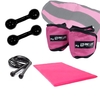 Kit Aeróbico Caneleira 2 Kg Rosa + Halter 3kg + Colchonete Rosa + Step
