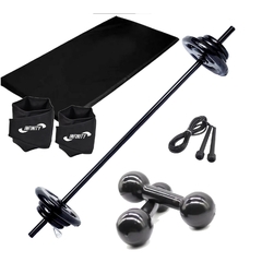 Kit Completo Body Pump C/barra E 10kg + Colchonete + Corda + Caneleira 2 kg + Halter 2 kg