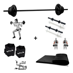 Kit Body Pump - Barra + 10 Kg De Anilhas Emborrachadas + caneleira 5 kg + colchonete