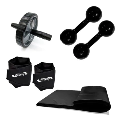 Kit Ginástica Fitness Halter + Caneleira + Roda + Colchonete