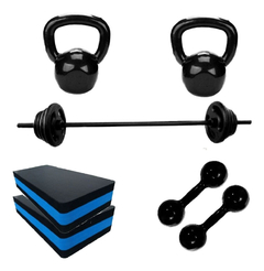 Kit Aeróbico Barra + Anilha + Halter + Step + Kettlebell - 2X4KG + 2X1KG
