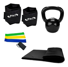 Kit Ginastica Kettlebell + Caneleira + Colchonete + Kit Band