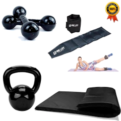 Colchonete + Caneleira 3 Kg + Halter 4 Kg + Kettlebell 6 Kg