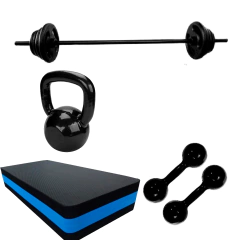 Kit Aeróbico Barra + Anilha + Halter + Step + Kettlebell - comprar online
