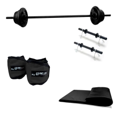 Kit Barras + 14 Kg De Anilhas + caneleira 5 kg + colchonete