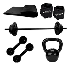 Kit Colchonete, Tornozeleira 5kg, Halter 3kg+kett 06kg