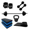 Kit Barra + Peso + Halter + 2 Step + Caneleira + Colchonete