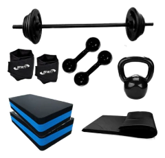 Kit Aeróbico Fitness Pump 20kg + Step + Colchonete + Halter