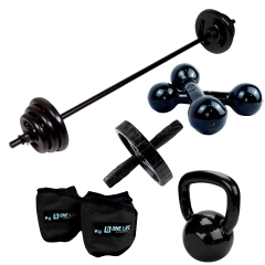 Kit Pump 20 kg+Halter 5kg+Caneleira 3kg+Roda+Kettlebell 6kg