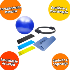 Kit Yoga Pilates Funcional Anel Tapete E Bola Suíça Cor:Azul - comprar online