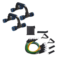 Apoio Barra Fixo P/ Flexão Suporte Chão + Kit elástico 5vias