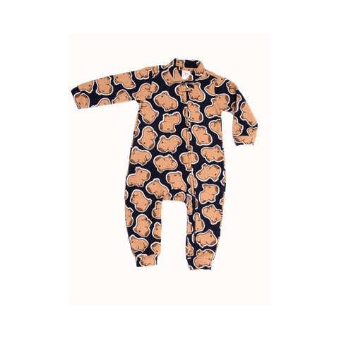 macacão bebê infantil menino estampa de capivara marinho