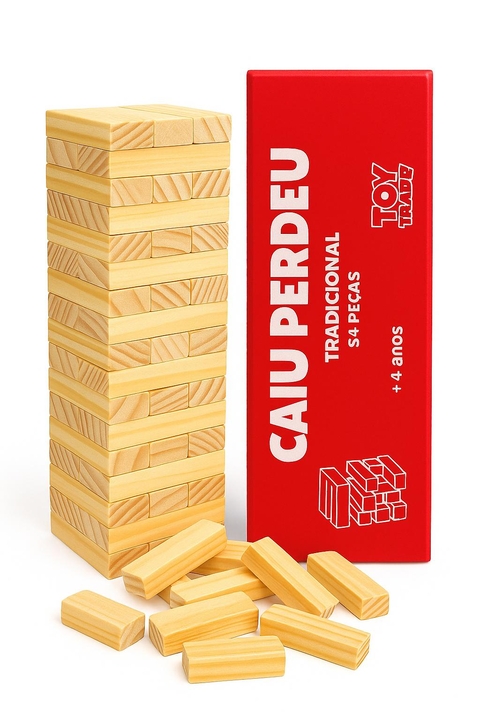 Caiu Perdeu Tradicional em Madeira Pinus Natural - Toy Trade Jogo de Equilíbrio e Habilidade