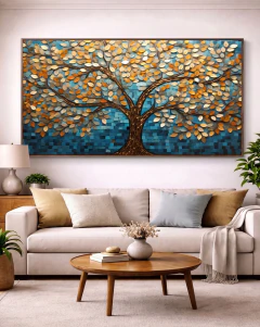 Quadro Decorativo Árvore do Horizonte Azul