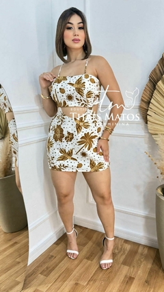 Vestido Macaquinho Feminino Tropical para o Verão Branco com Marrom - comprar online