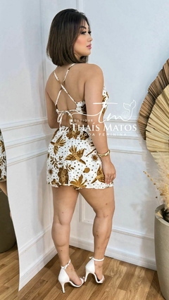 Vestido Macaquinho Feminino Tropical para o Verão Branco com Marrom na internet