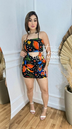 Vestido Macaquinho Feminino Estampa Arara na cor Preto - comprar online