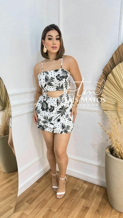 Vestido Macaquinho Feminino Estampado Branco com Preto - comprar online