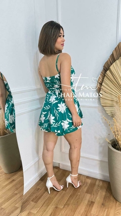 Vestido Macaquinho Estampado Verde e Branco - comprar online