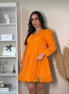 Vestido Curto Manga Longa - Todo forrado (tecido laise) - Luzzones indiana 