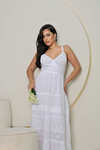 Vestido Longo Branco de Laise – Elegância e Conforto
