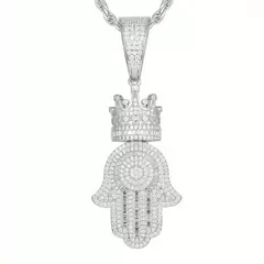 Dije "Mano Fatima con Corona" Plata.925 & Diamantes Moissanite