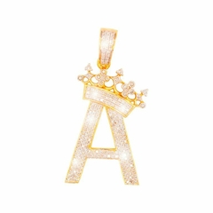 Dije Letra "A" con Corona, Oro14k & Diamantes Naturales