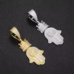 Dije "Mano Fatima con Corona" Plata.925 & Diamantes Moissanite - comprar en línea