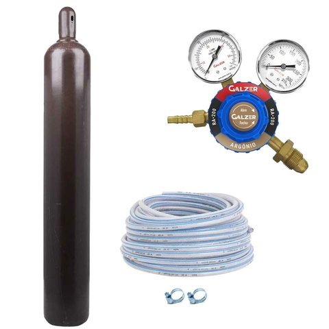 Kit Cilindro de Argônio 10m3 + 5m Mangueira + Regulador