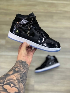 nike air jordan cano preto verniz sola azul na internet