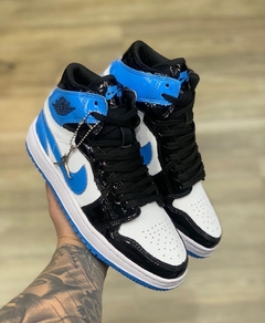 nike air jordan cano alto azul c preto - comprar online