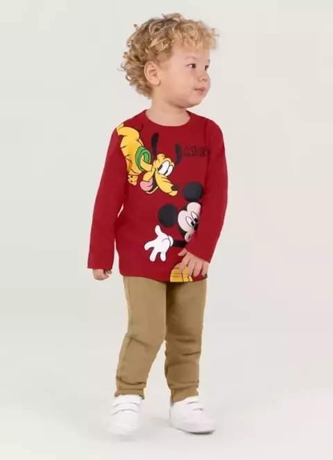 Camiseta Mickey Mouse em malha infantil