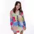 Vestido Abstrato Com Capuz- Azul Claro & Rosa Neon - comprar online