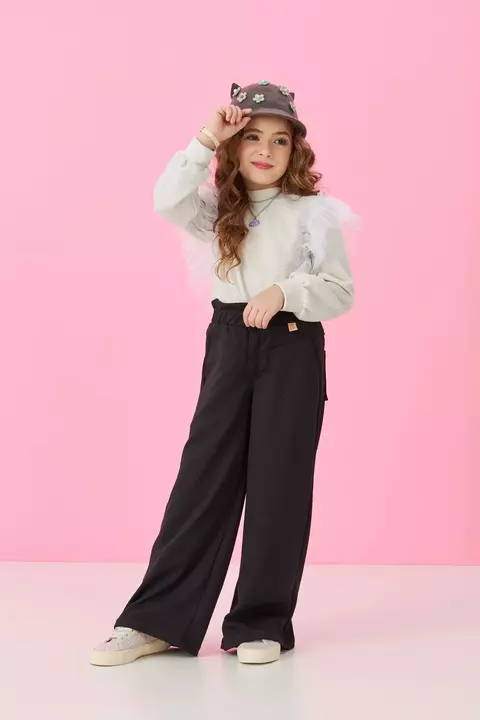 Calça Wide Leg Preta Com Clochard