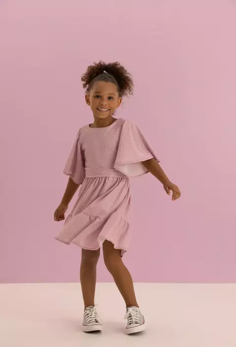 Vestido Lurex Com Manga Godê E Cinto Amarração