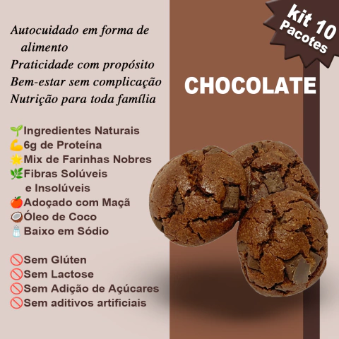 Kit Cookie 6g Proteína Sabor Chocolate sem Glúten, sem Lactose e Sem Açúcar - 10 pacotes contendo 3UN em cada pacote - comprar online